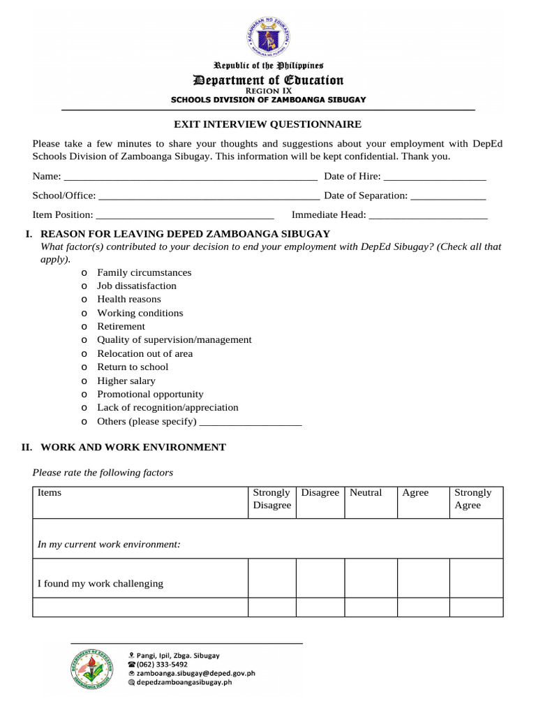 DepEd Sibugay Exit Interview Feedback | PDF | Employment ...