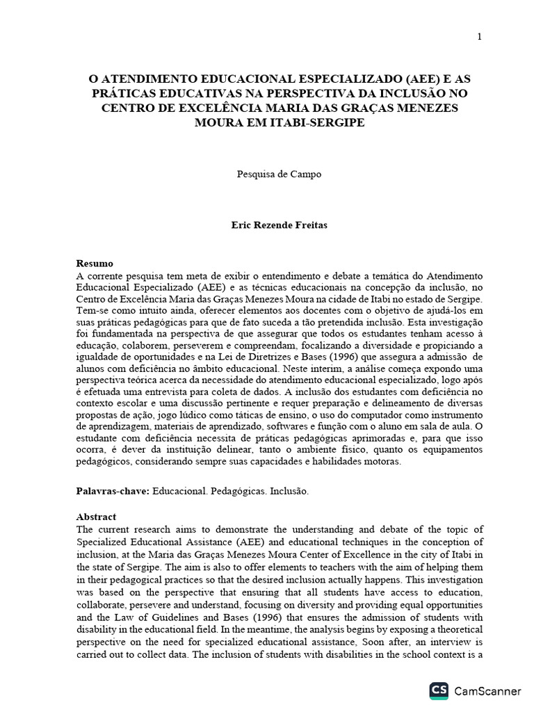 AEE e Inclusão no Centro de Itabi-Sergipe | PDF | Educação Especial ...