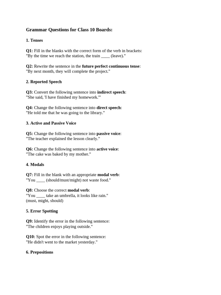 Class 10 English Grammar & Writing Guide | PDF | Verb | Interview