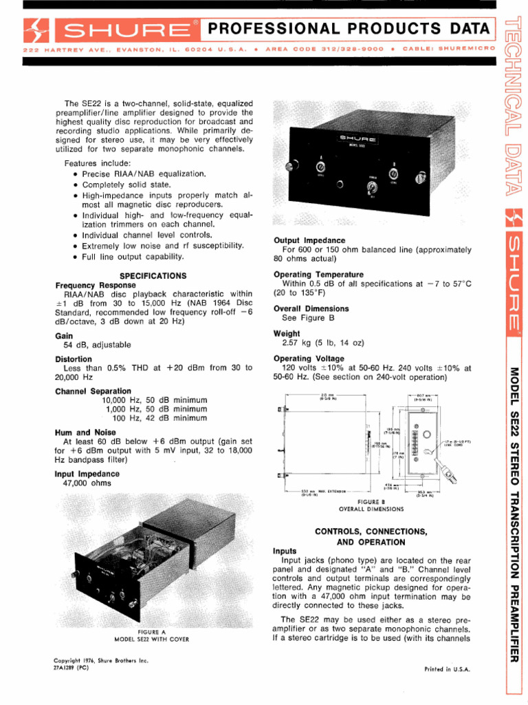 SE22 Stereo Preamplifier Overview | PDF | Decibel | Equalization (Audio)