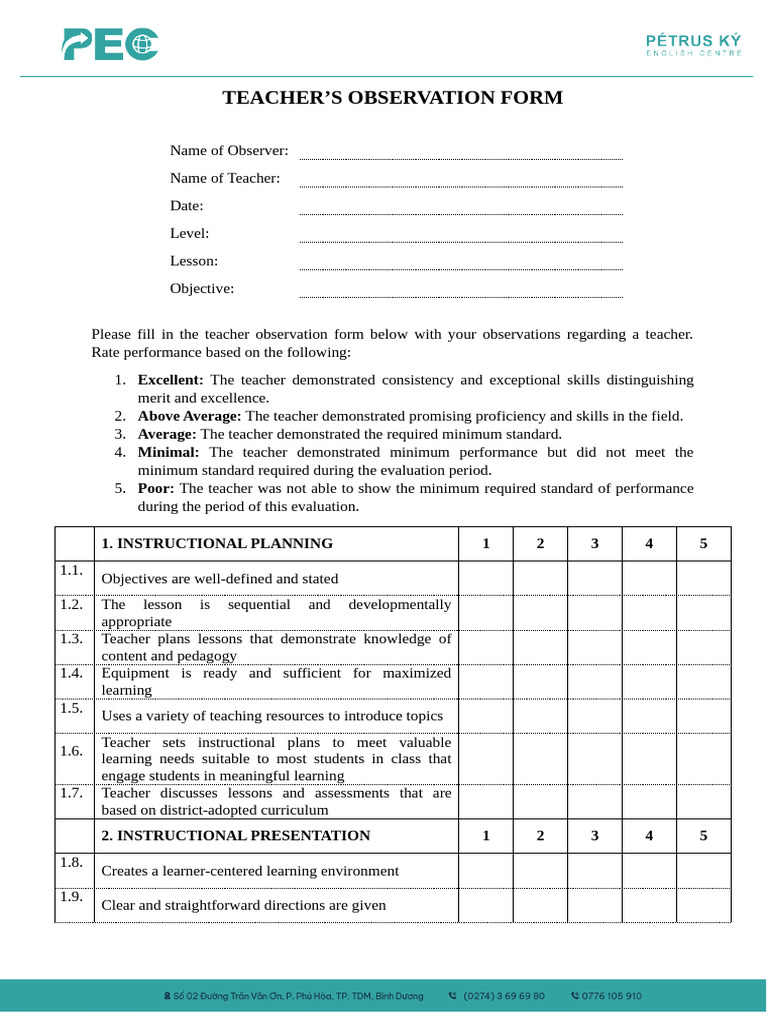 Observation Manager Form | PDF | Teachers | Learning