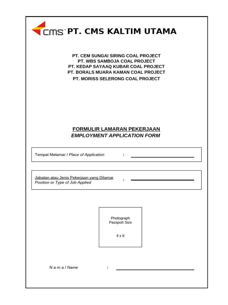 Formulir Lamaran Pekerjaan PT CMS | PDF