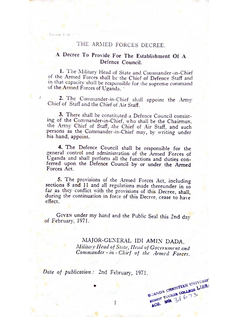The Armed Forces Decree 1 of 1971 | PDF