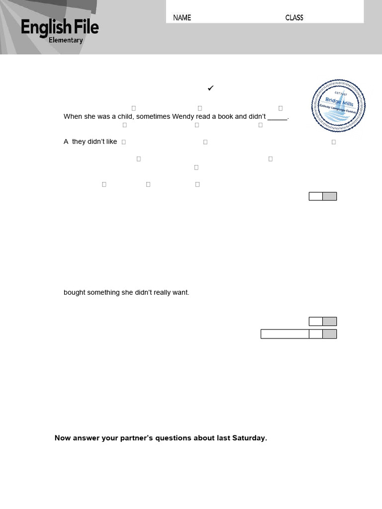 EF4e Elem Week 7 Test | PDF