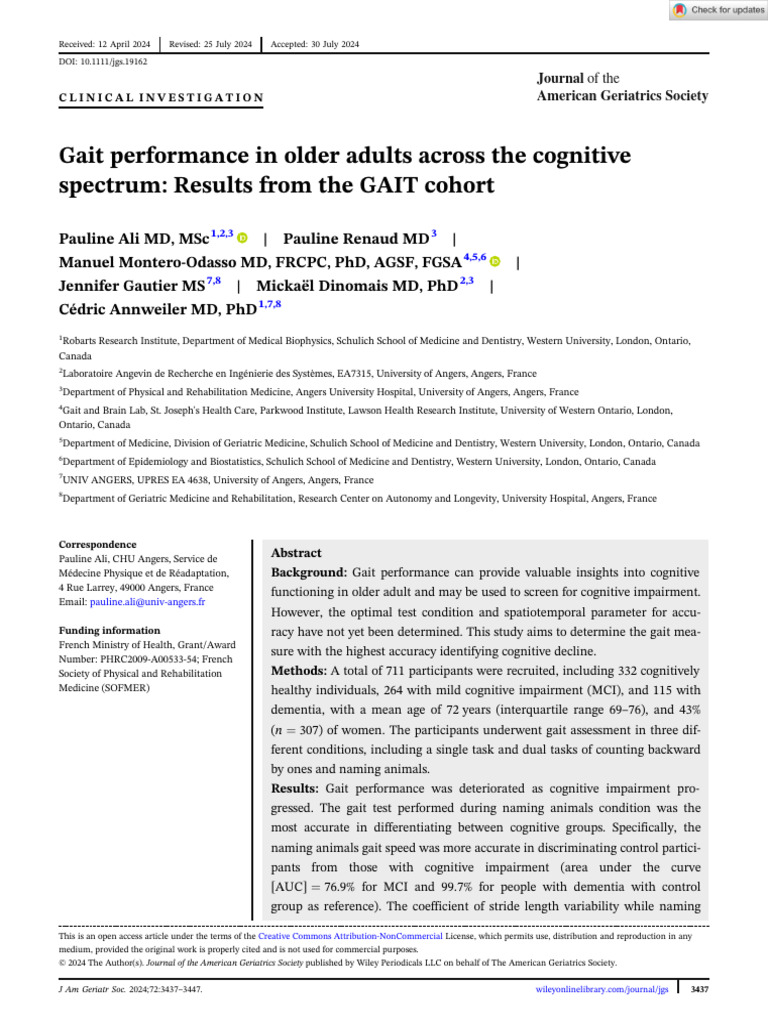 Gait and Cognitive Decline in Seniors | PDF | Dementia | Biomarker