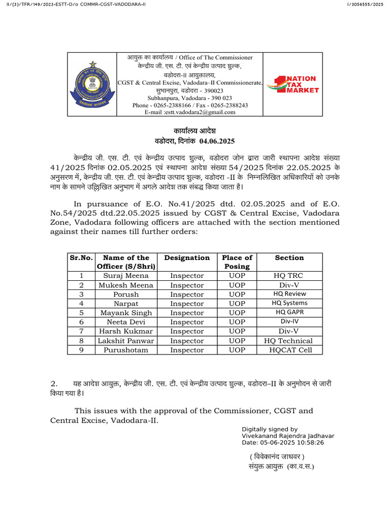 Office Order Dated 04.06.2025 For Section Attachment | PDF