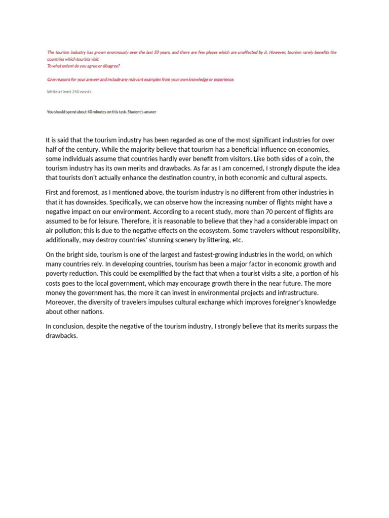 Benefits and Drawbacks of Tourism Industry | PDF