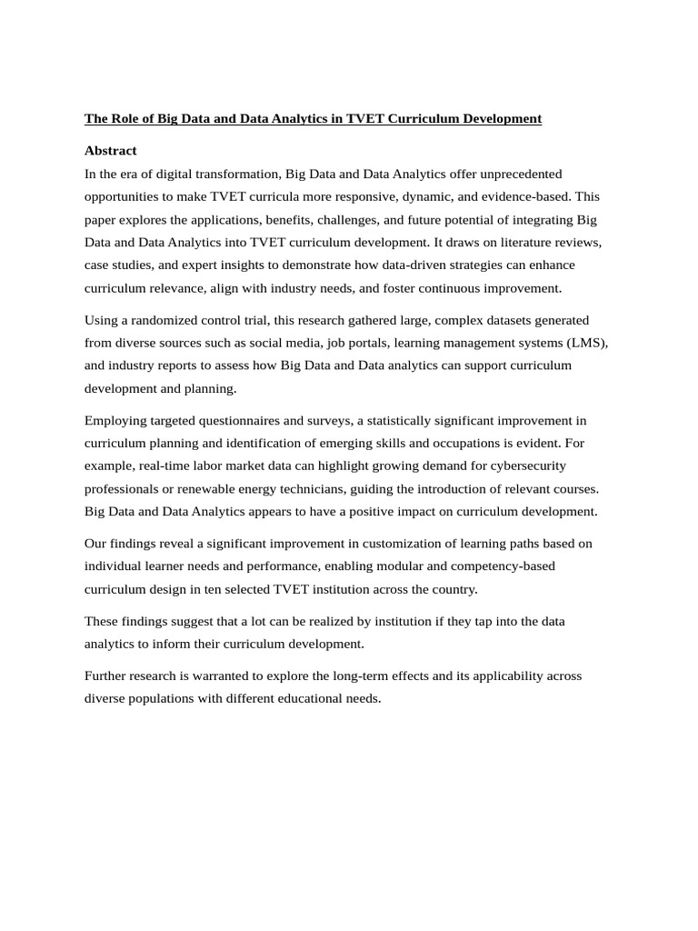 The Role of Big Data and Data Analytics in TVET Curriculum Development ...