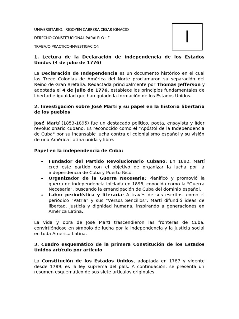 Resumen Lectura de La Declaración de Independencia de Los Estados ...