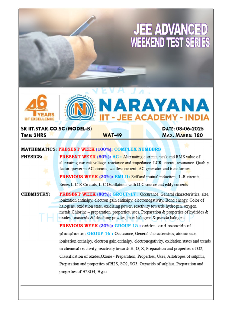 JEE Advanced Model Paper - SR IIT 2025 | PDF | Inductance | Inductor