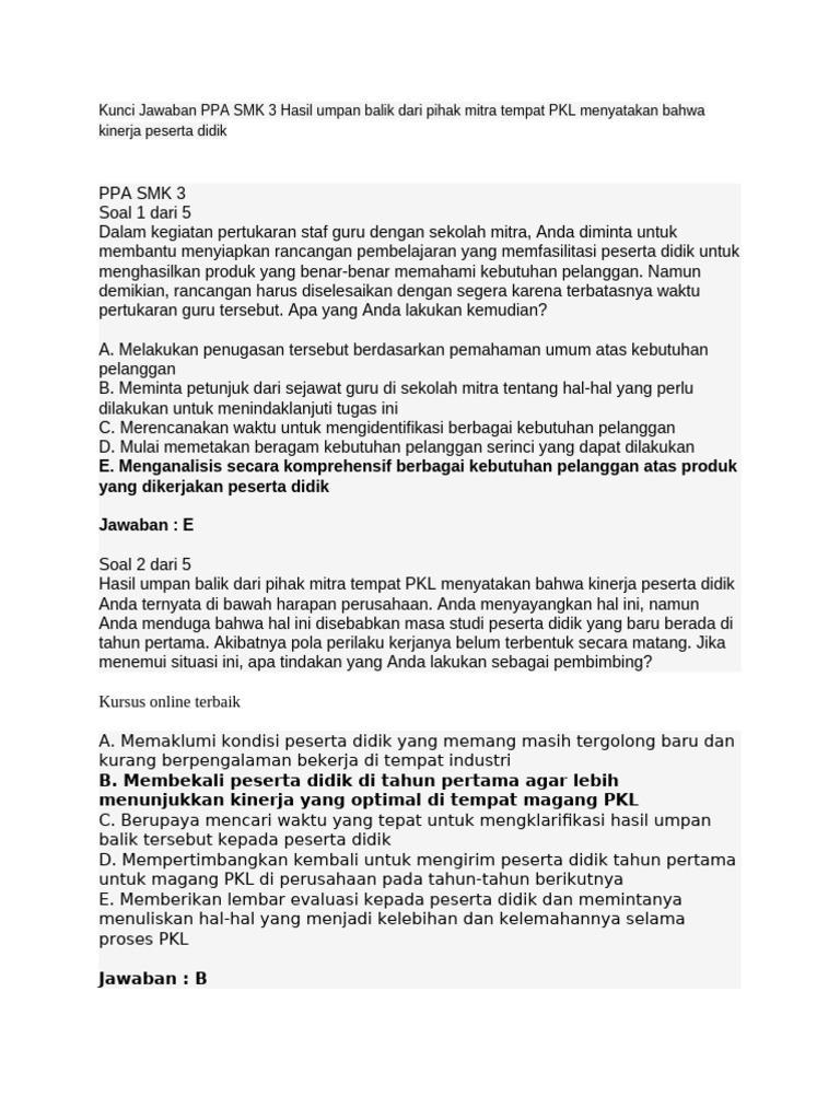 Kunci Jawaban PPA SMK 3 | PDF
