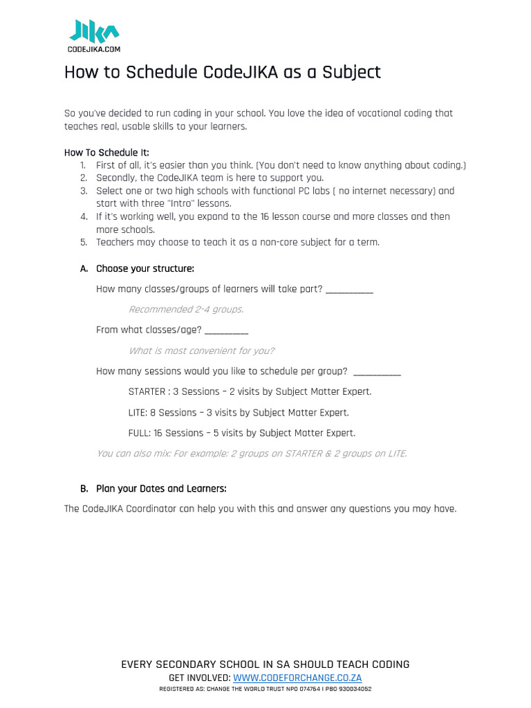 How To Schedule CodeJIKA As A Subject | PDF | Learning