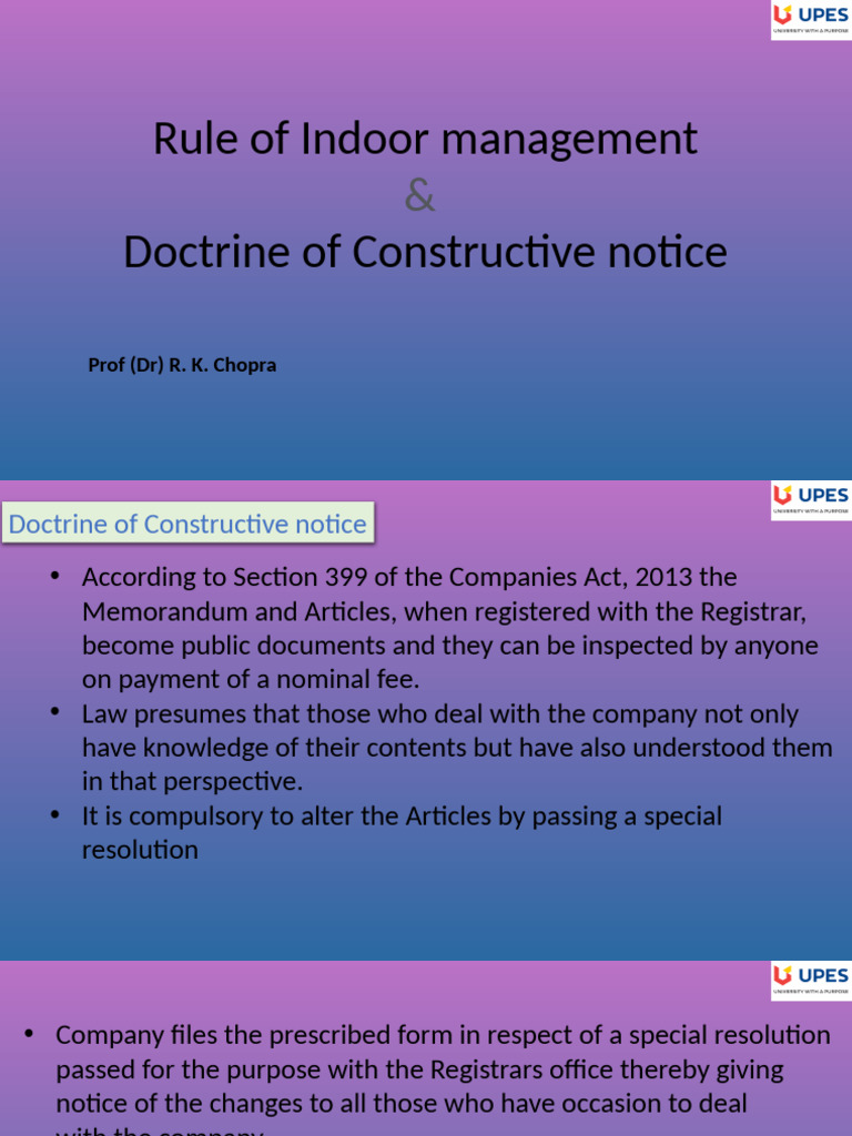 Indoor Management & Constructive Notice | PDF | Private Law | Civil Law ...