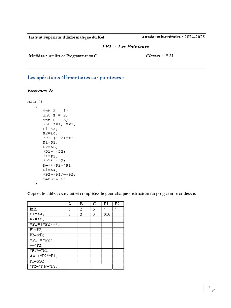 Pointeurs en C : Exercices et Solutions | PDF | Pointeur (programmation ...