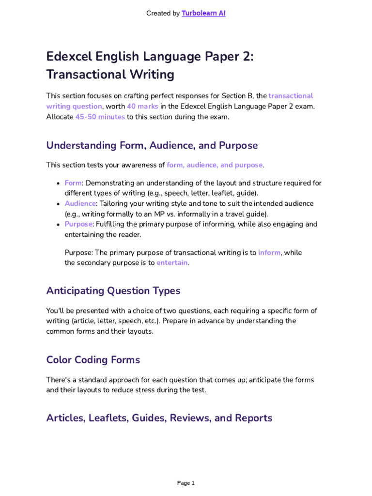 Mastering Edexcel Transactional Writing | PDF | Question | Paragraph