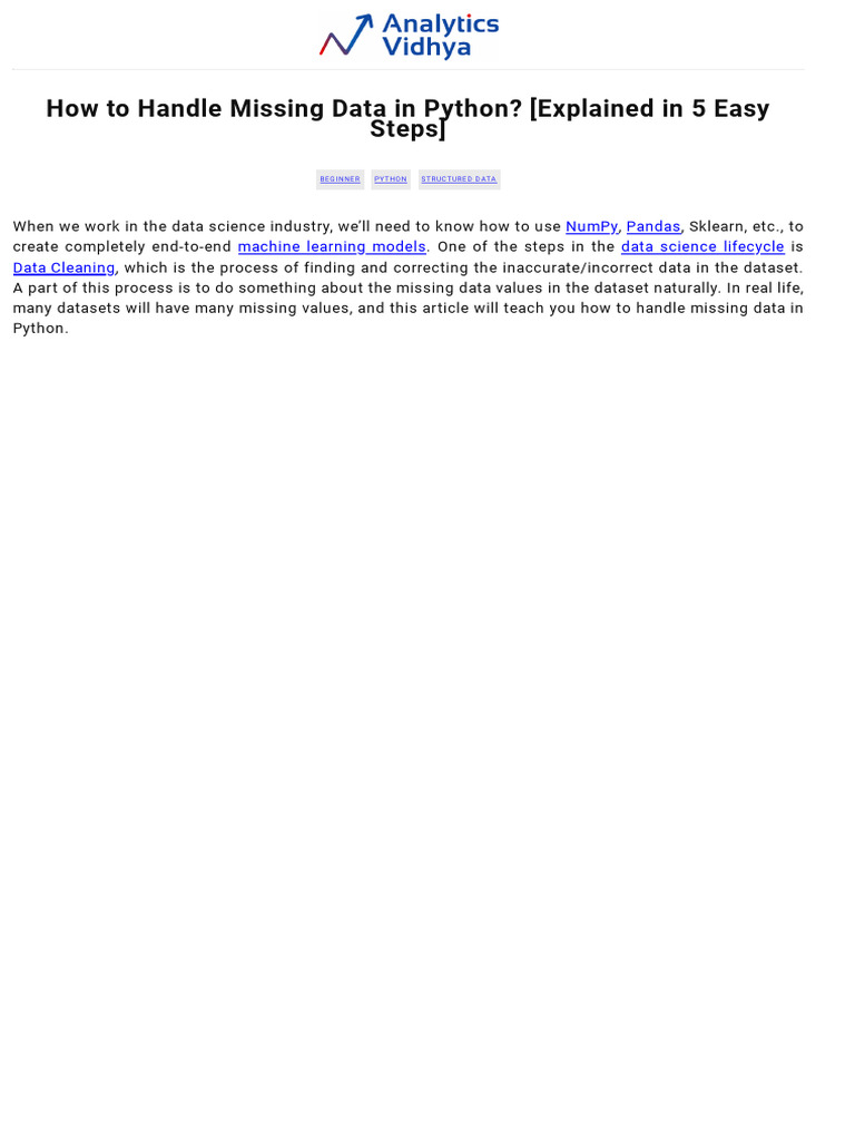 How To Handle Missing Data in Python. (Explained in 5 Easy Steps) | PDF ...