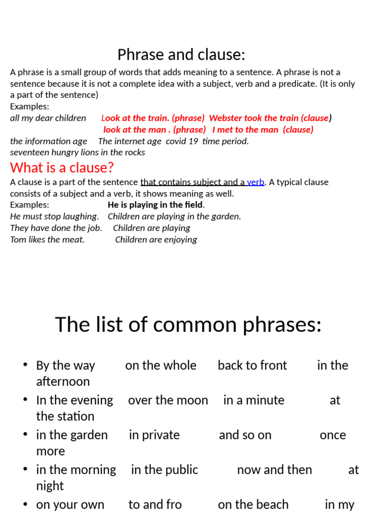 Understanding Phrases and Clauses | PDF | Subject (Grammar) | Sentence ...