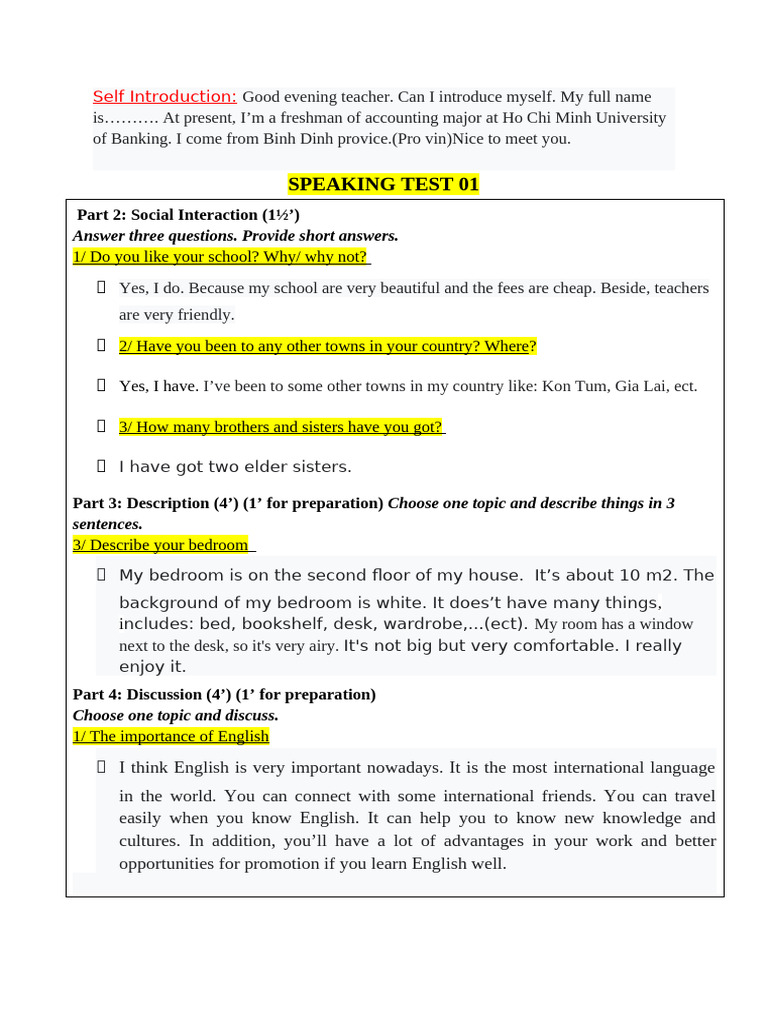 Speaking Test Preparation Guide | PDF | Supermarket