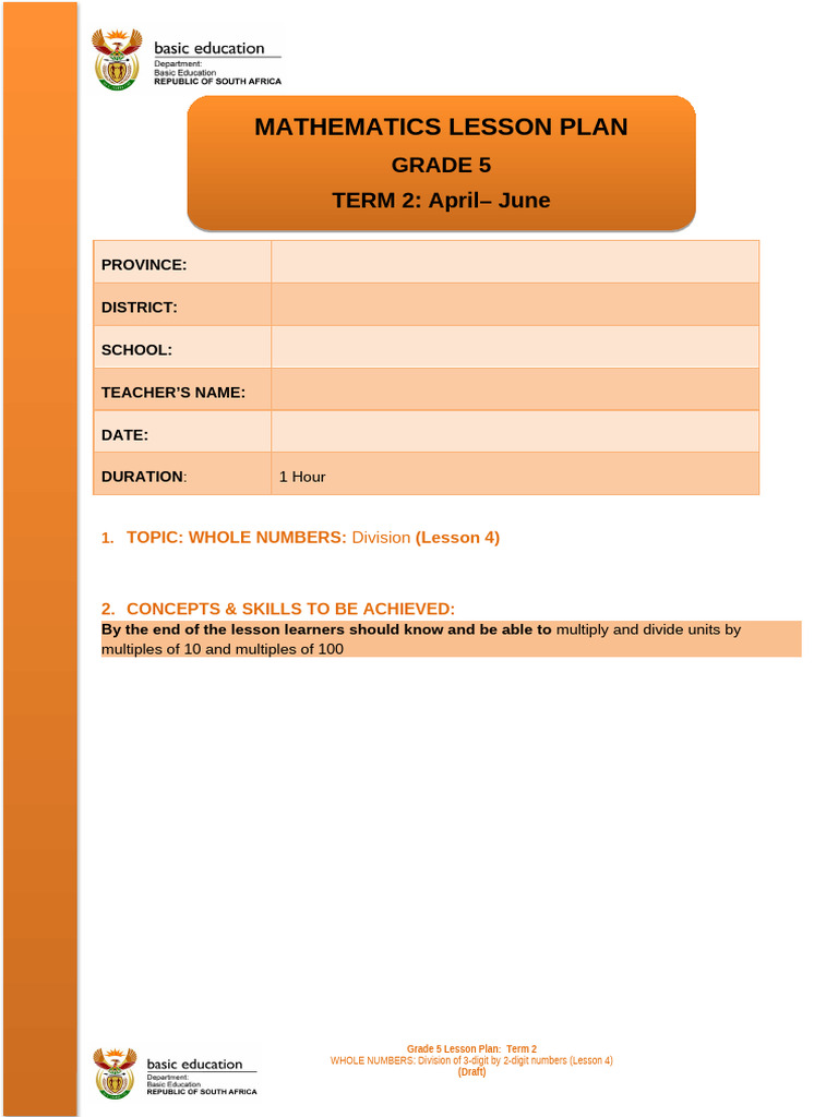 Grade 5 Term 2 DIVISION Lesson 4 | PDF | Lesson Plan | Learning