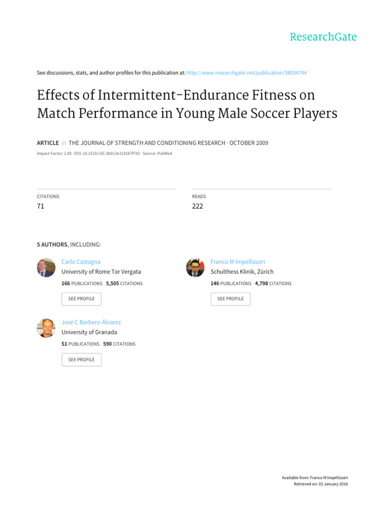 Intermittent-Endurance Impact on Soccer Performance | PDF | Validity ...