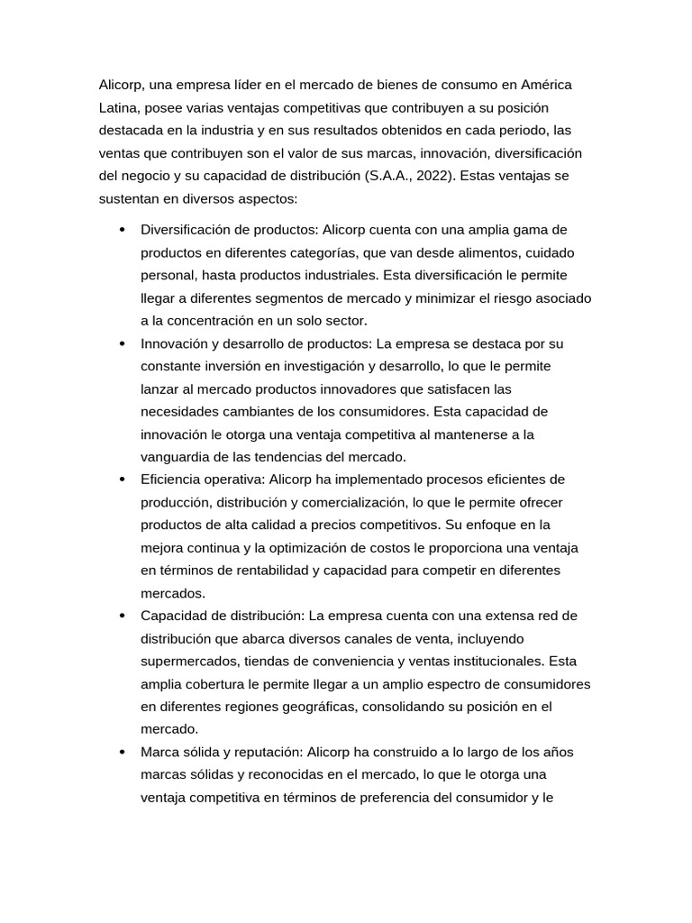 Ventajas Competitivas de Alicorp en LATAM | PDF | Business | Mercado ...