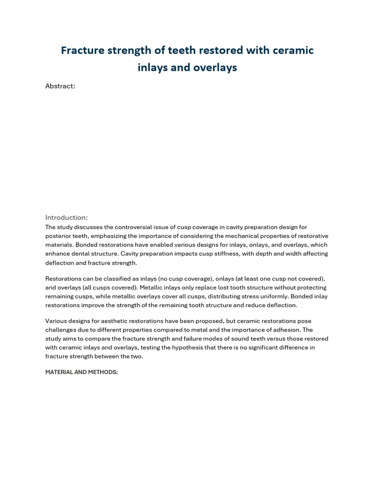 Fracture Strength of Ceramic Inlays/Overlays | PDF | Dentistry Branches ...
