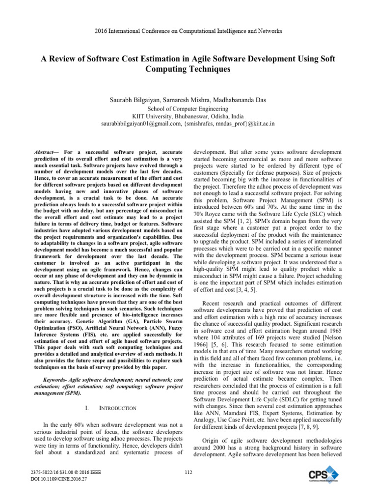 Cost Estimation in Agile Development | PDF | Kalman Filter | Mean ...