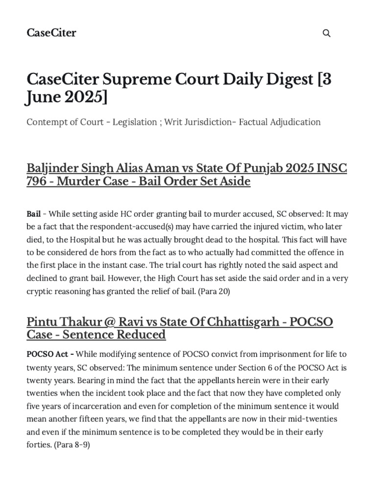 Supreme Court Case Summaries 2025 | PDF | Bail | Sentence (Law)
