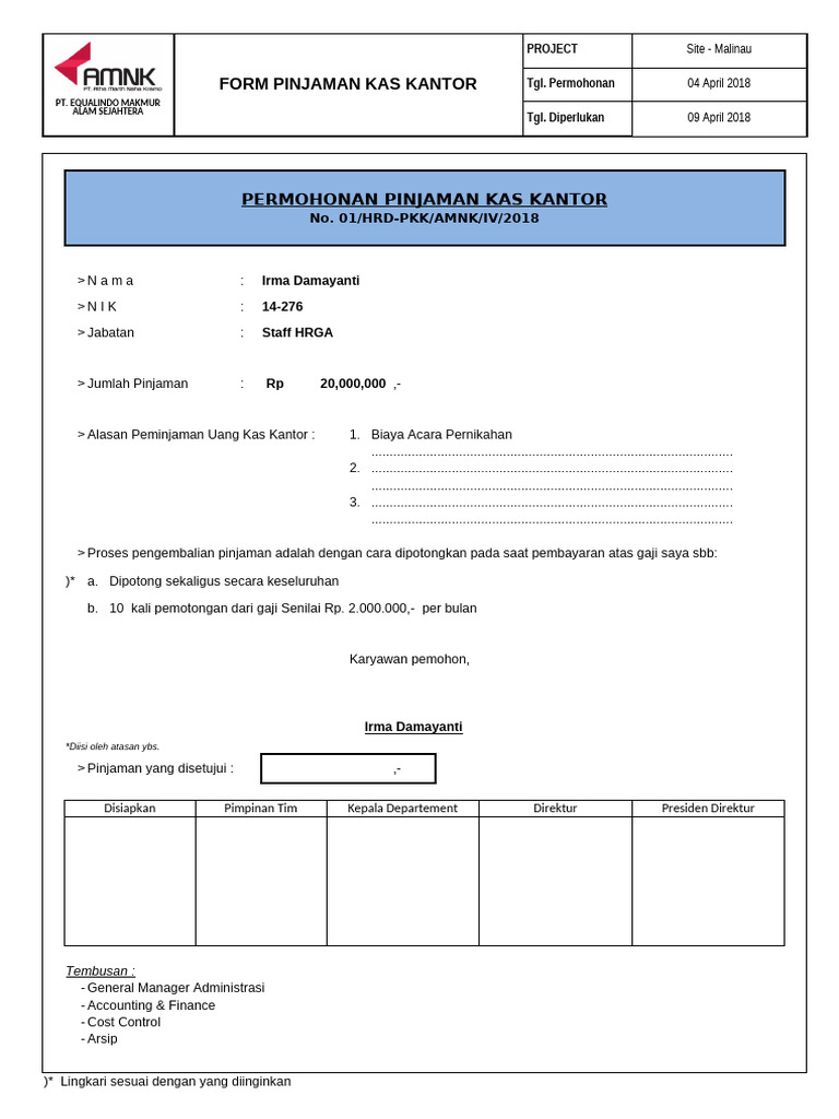 Form Peminjaman Kas | PDF