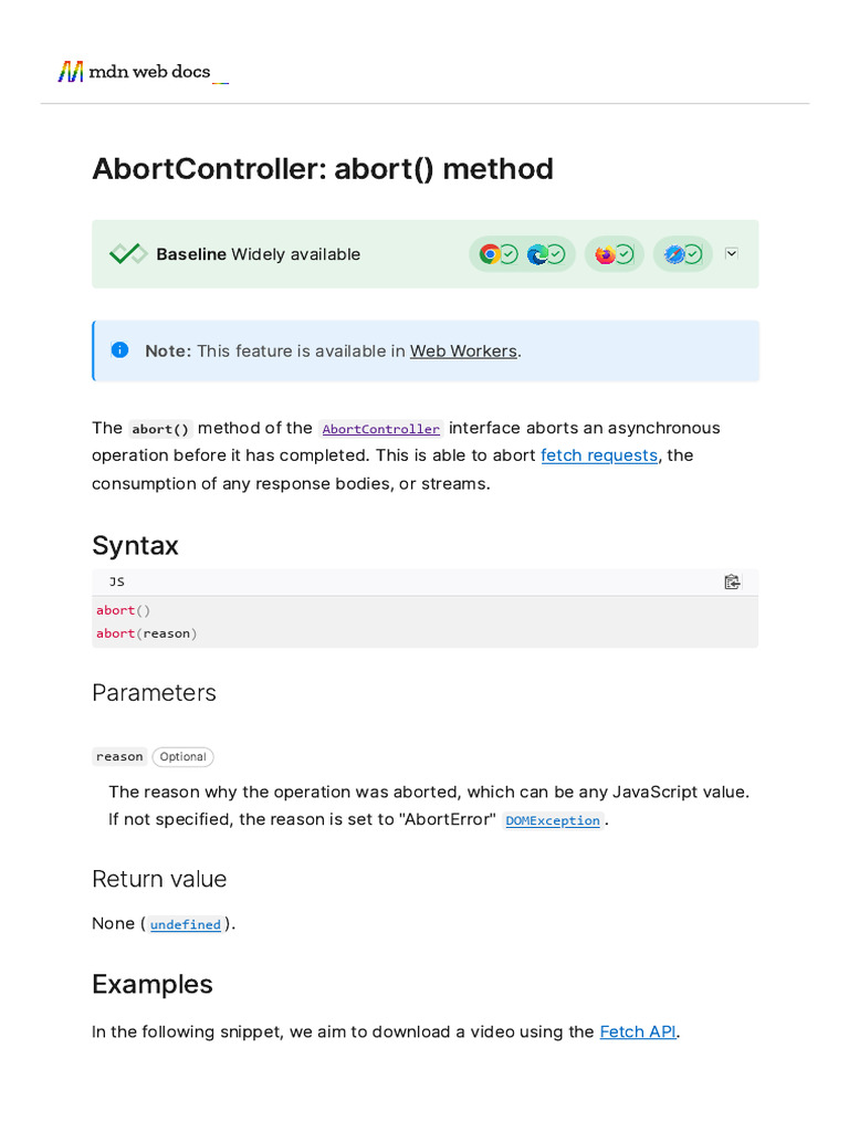 AbortController - Abort Method - Web APIs - MDN | PDF | Java Script ...