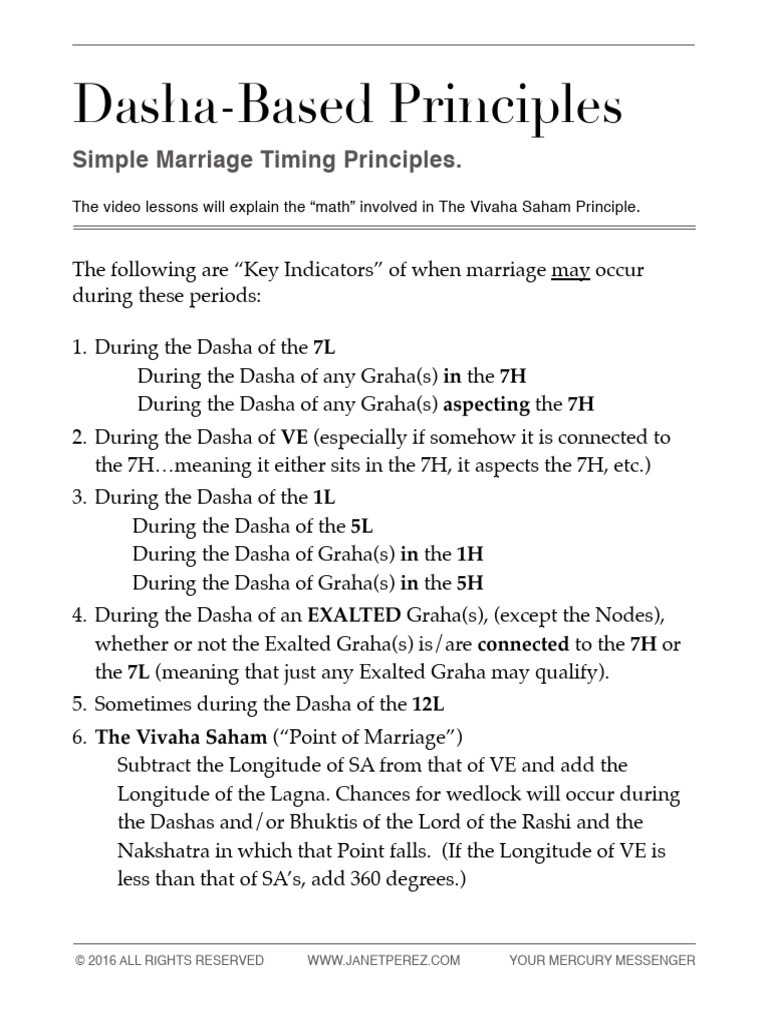 Marriage Timing in Dasha Astrology | PDF