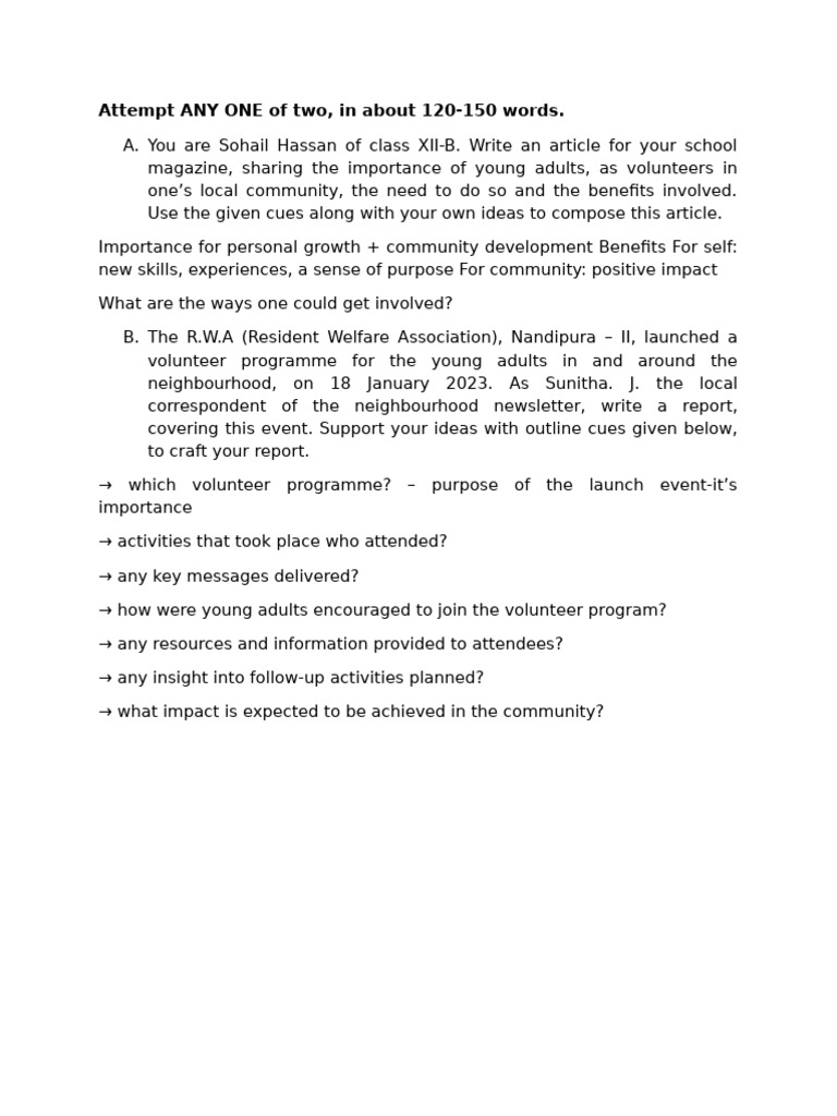 Attempt ANY ONE of Two, in About 120-150 Words | PDF