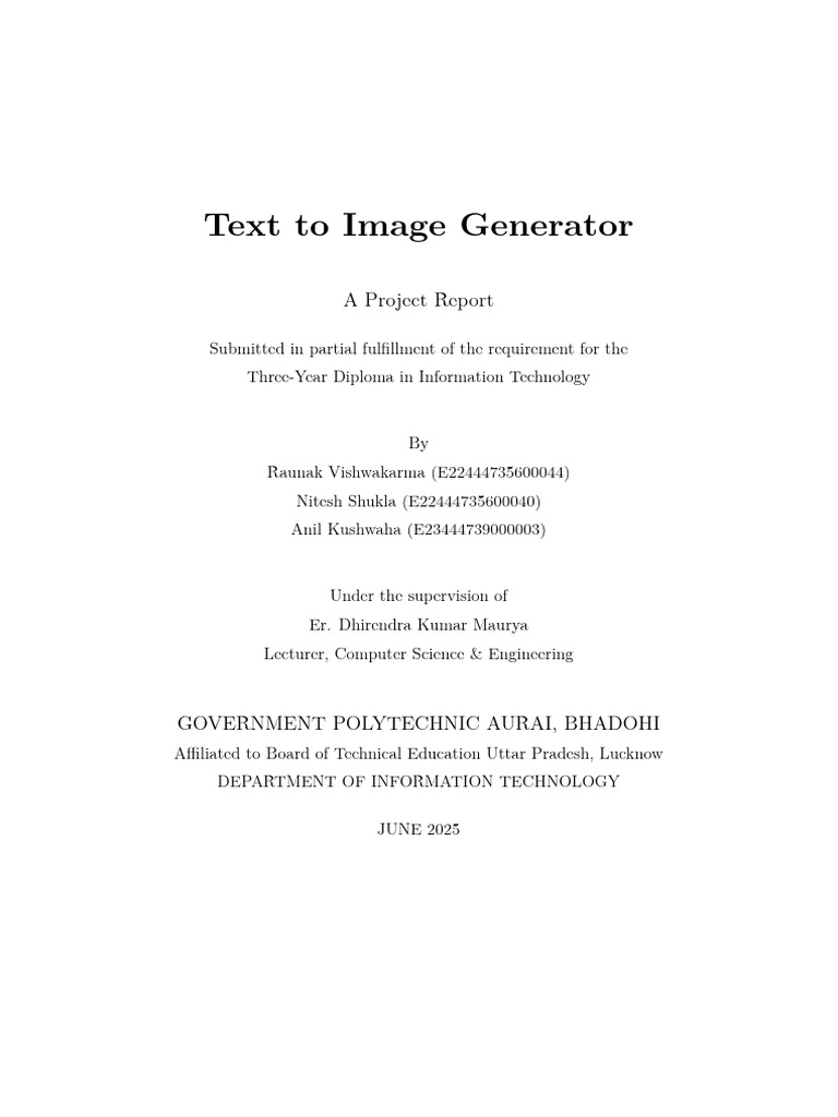 Text to Image Generator Project Report | PDF | Software Testing | User ...