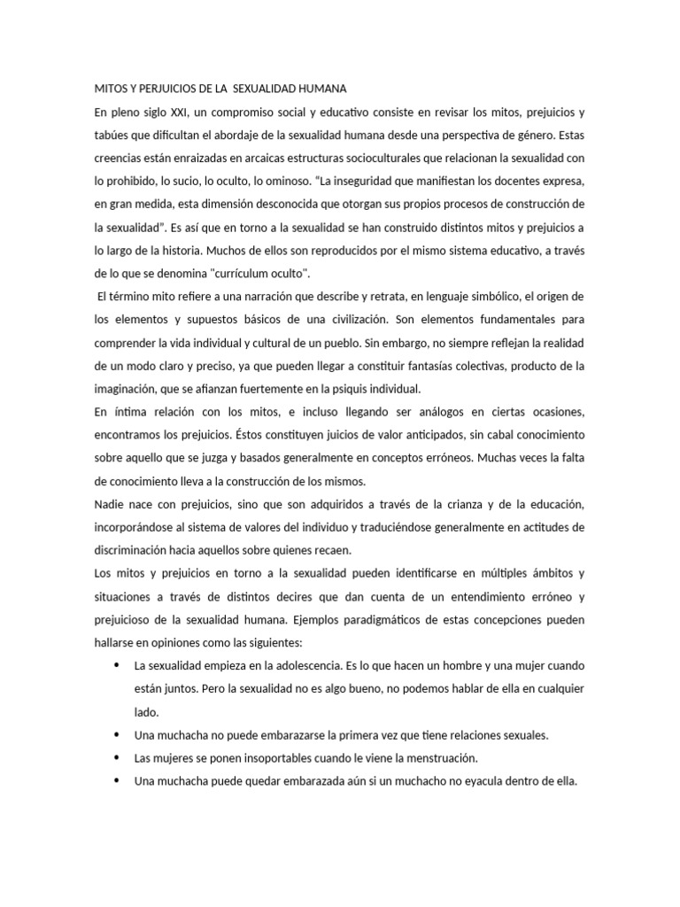 Mitos y Perjuicios de La Sexualidad Humana | PDF | La sexualidad humana ...