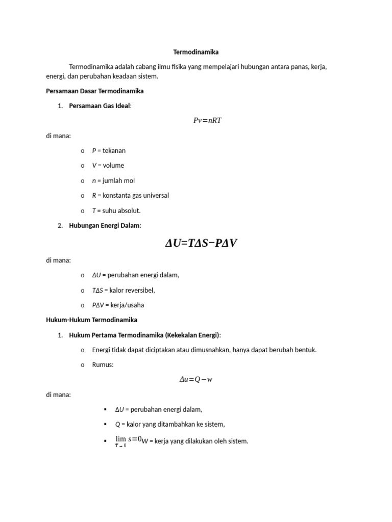 Dasar-Dasar Termodinamika dan Contoh Soal | PDF