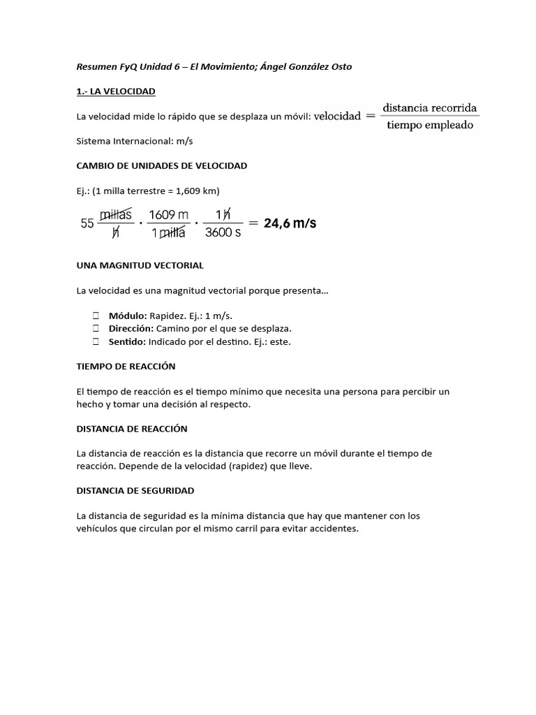 Resumen FyQ Unidad 6 | PDF | Fuerza | Velocidad