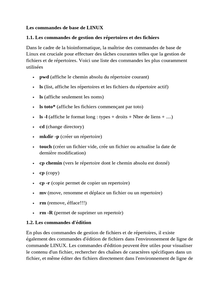 Commandes de base pour Linux en bioinformatique | PDF | Interface en ...