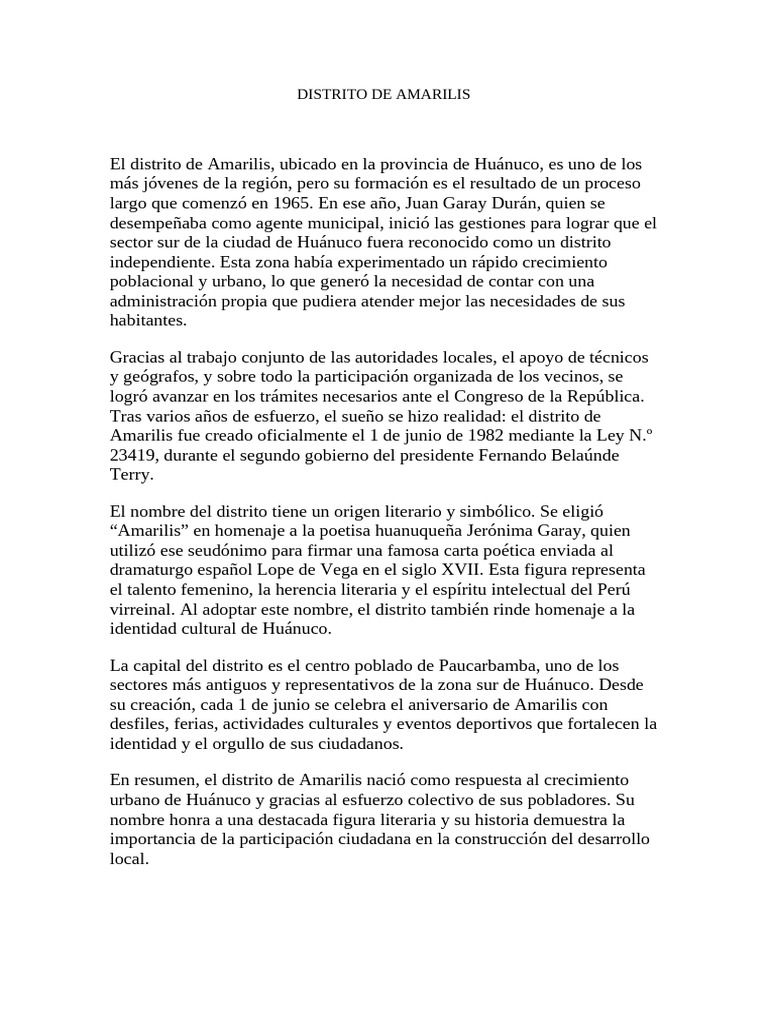 Historia del Distrito de Amarilis | PDF