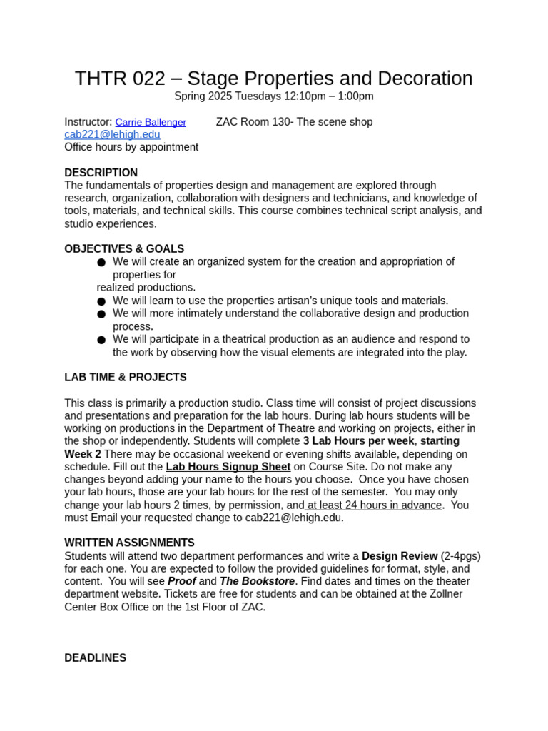 Stage Properties Design Course Overview | PDF