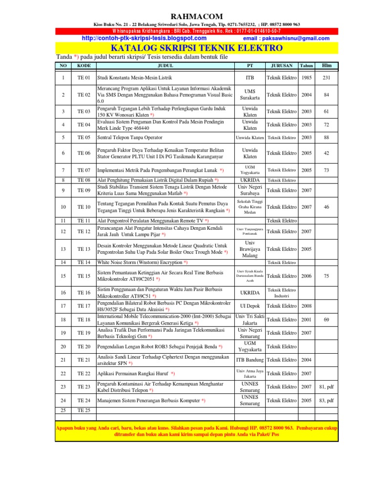 Judul Skripsi Elektro Telekomunikasi Dan