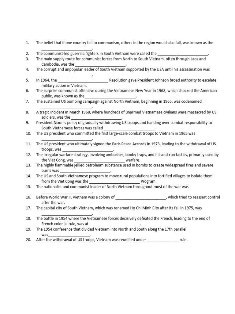 Vietnam War Study Guide Questions | PDF | Vietnam War | Vietnam