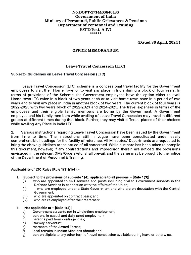 LTC Guidelines for Government Employees | PDF | Government