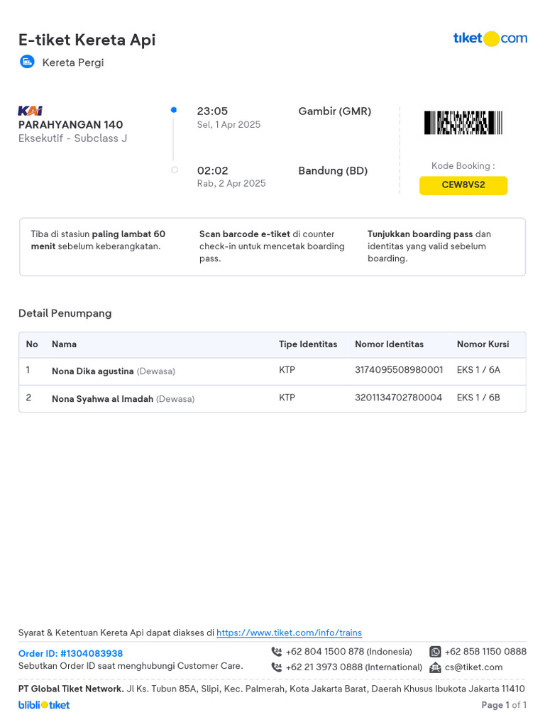 E-Tiket Kereta Api Parahyangan 2025 | PDF