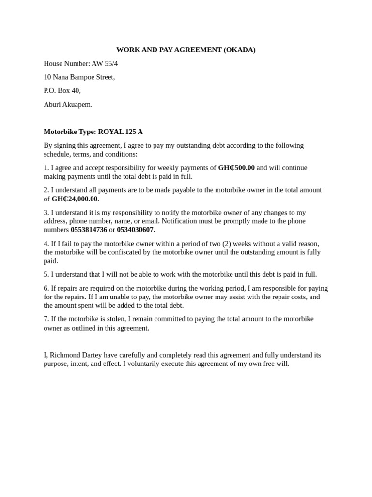 Wotk & Pay Agreement | PDF
