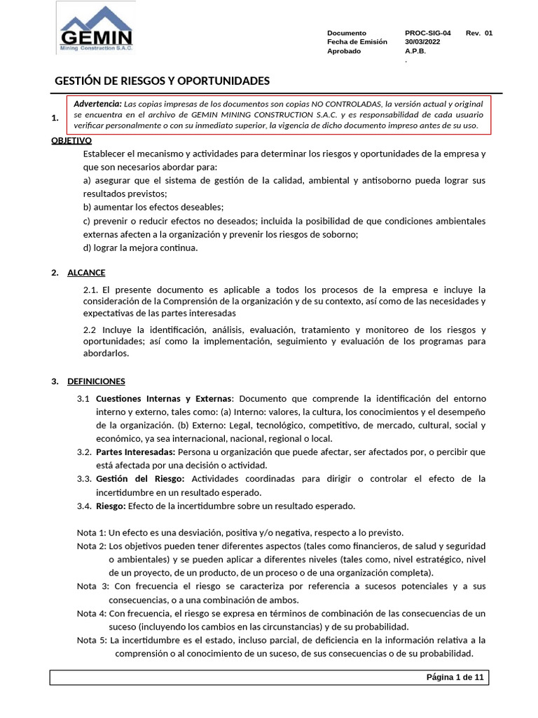 Gestión de Riesgos y Oportunidades Empresariales | PDF | Riesgo ...