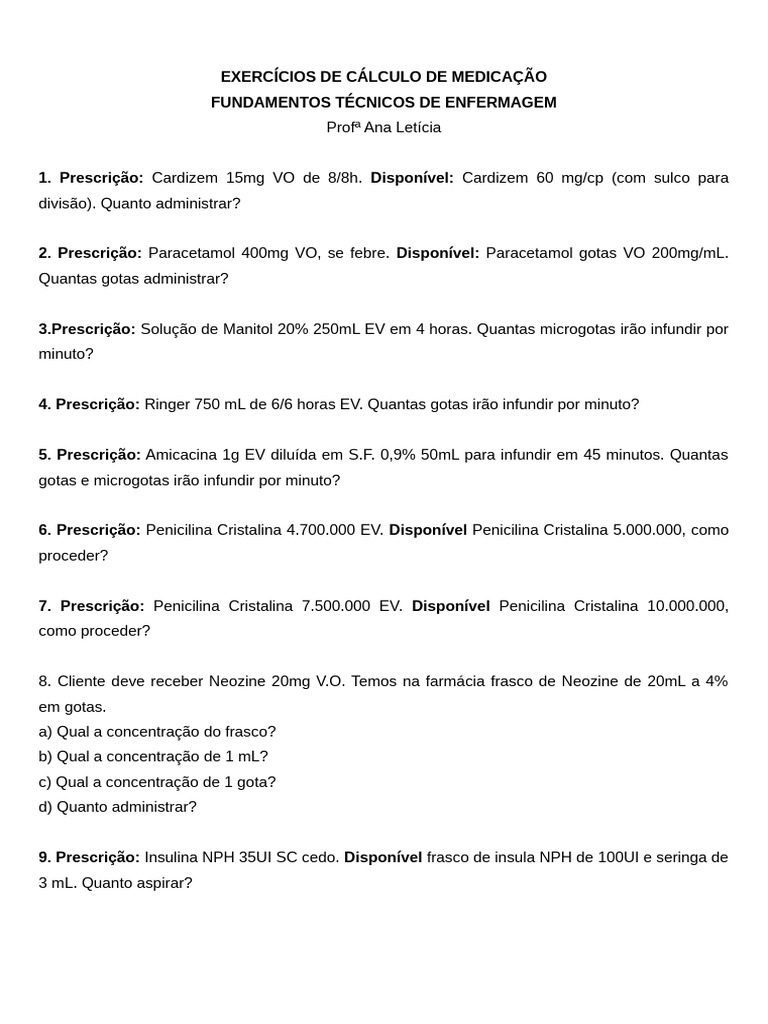 Cálculo de Medicação em Enfermagem | PDF