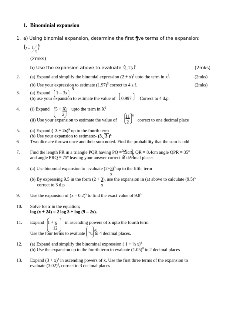 Binomial Expansion Techniques and Applications | PDF