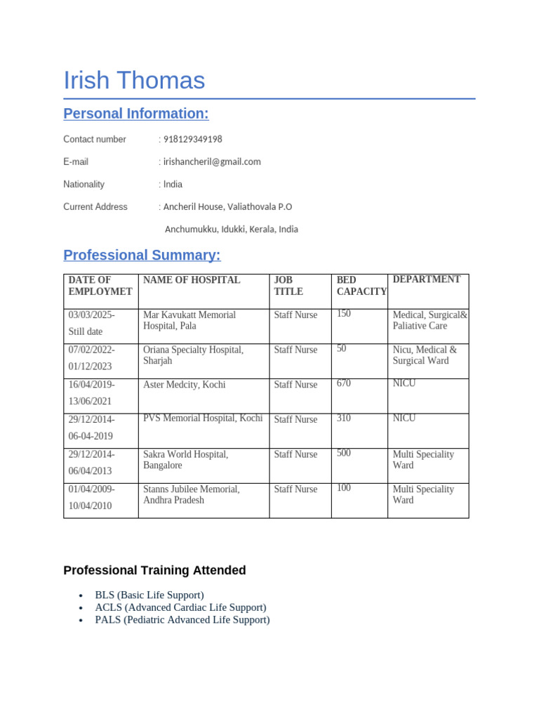 Thomas March CV: Nursing Experience | PDF | Neonatal Intensive Care ...