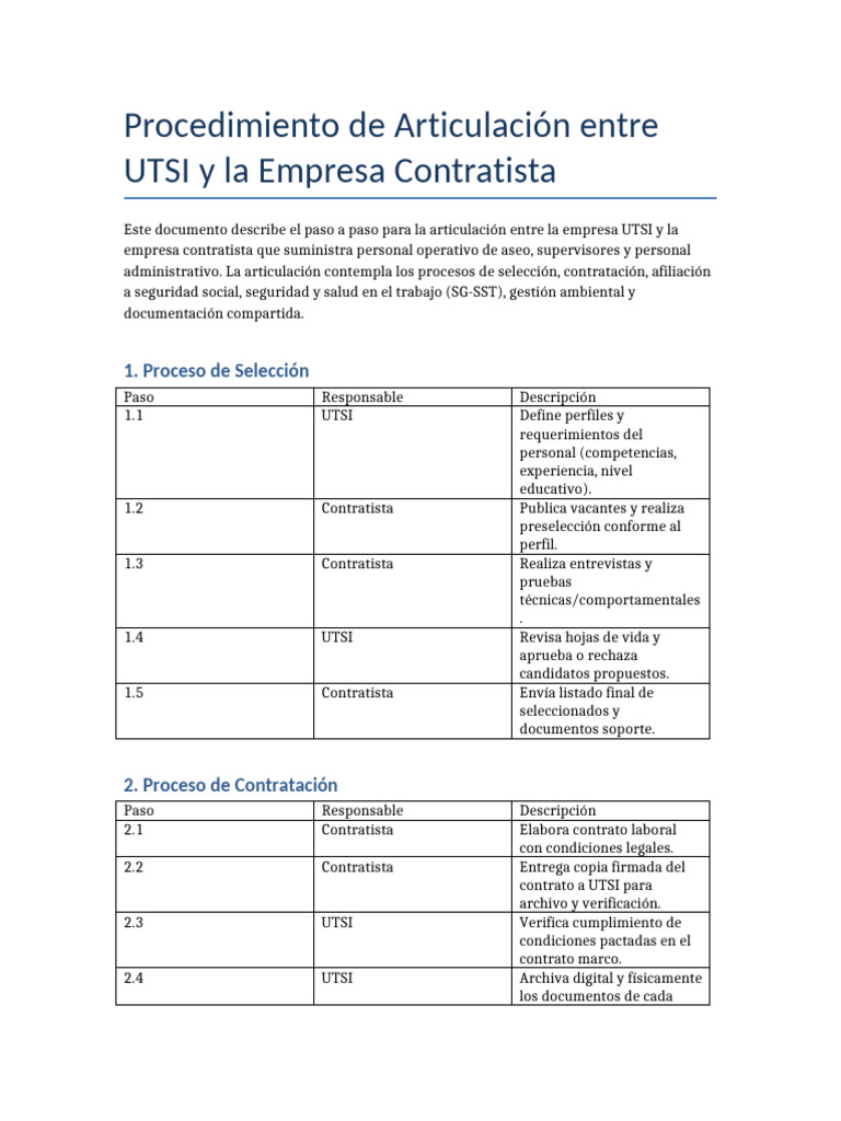 Articulación UTSI y Contratista: Proceso Completo | PDF