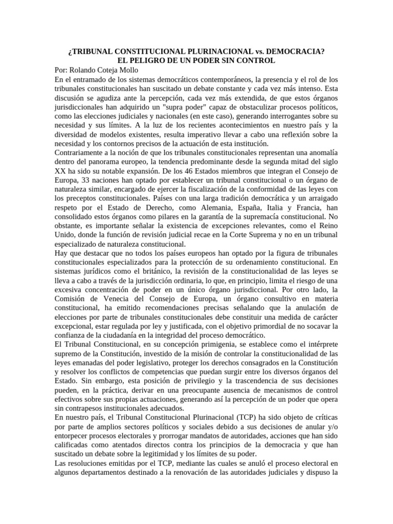 Poder y control del Tribunal Constitucional | PDF | Constitución ...